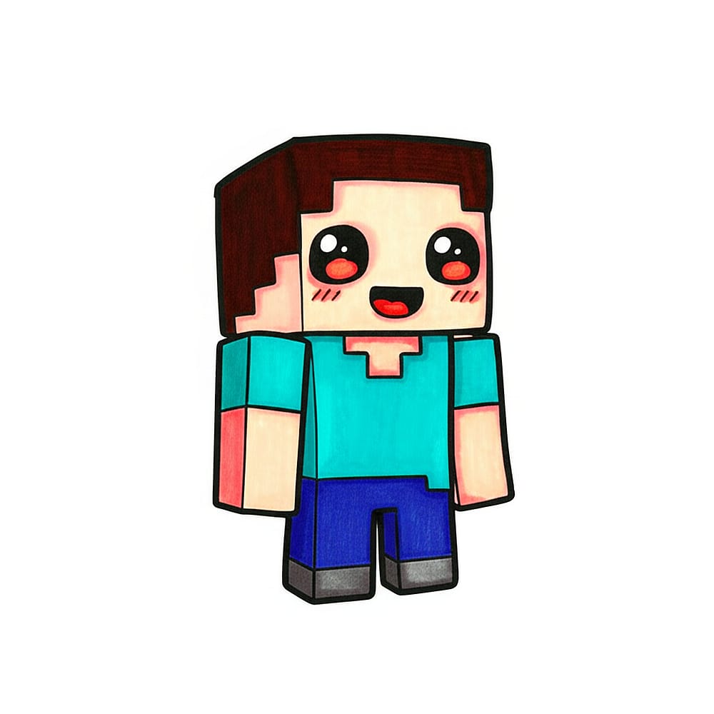 Cute Chibi Minecraft Steve Coloring Page colored version