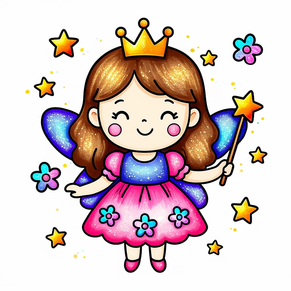 Cute Fairy Princess Coloring Page colored version