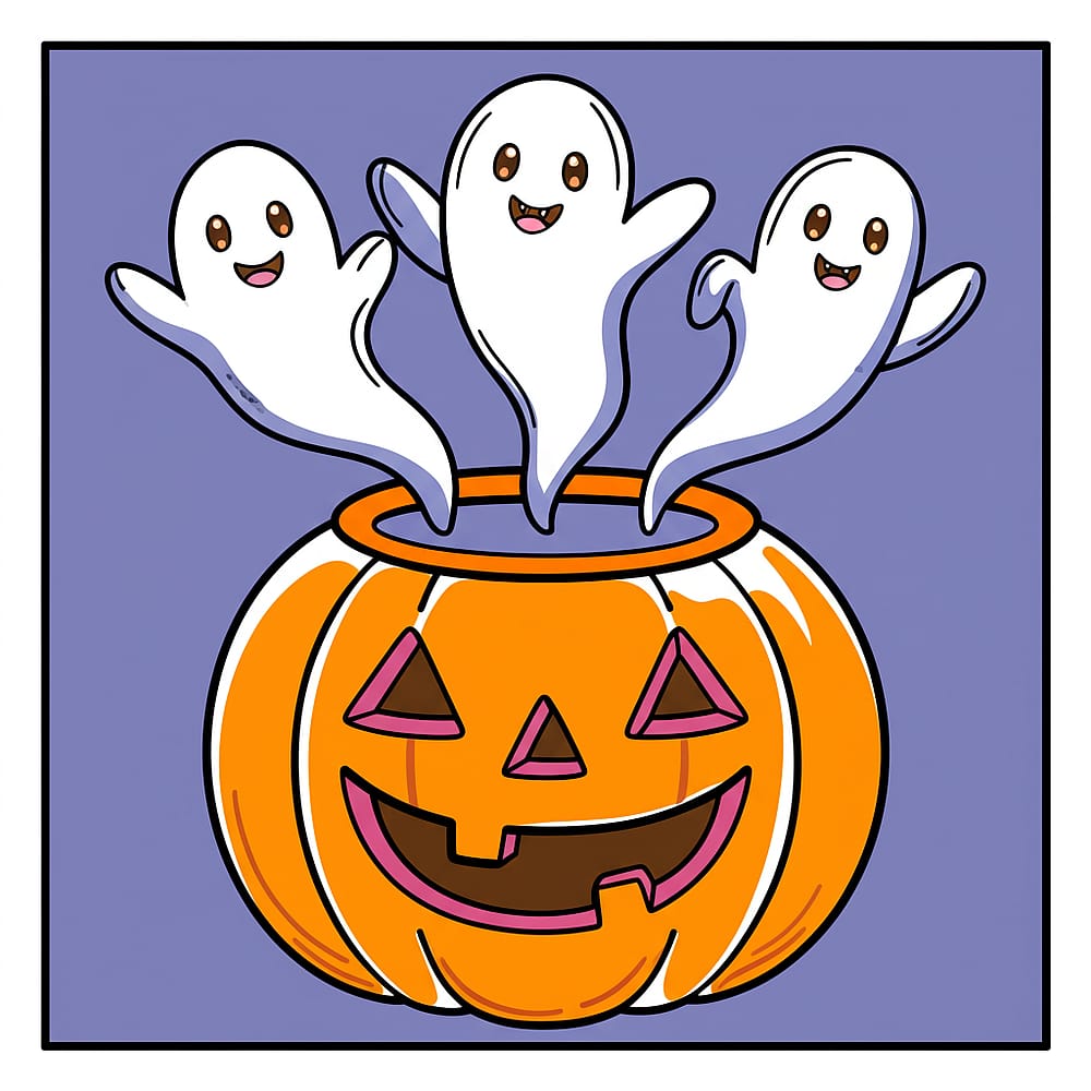 Cute Ghosts in Jack-o'-Lantern Coloring Page colored version