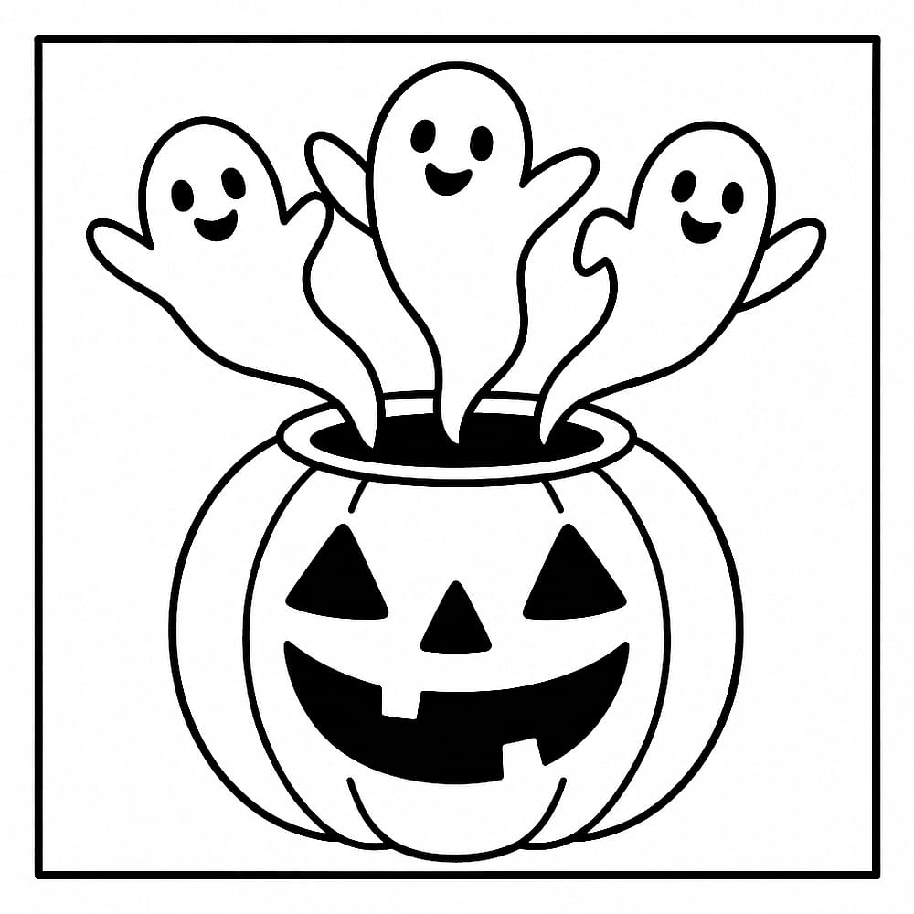 Cute Ghosts in Jack-o'-Lantern Coloring Page coloring page