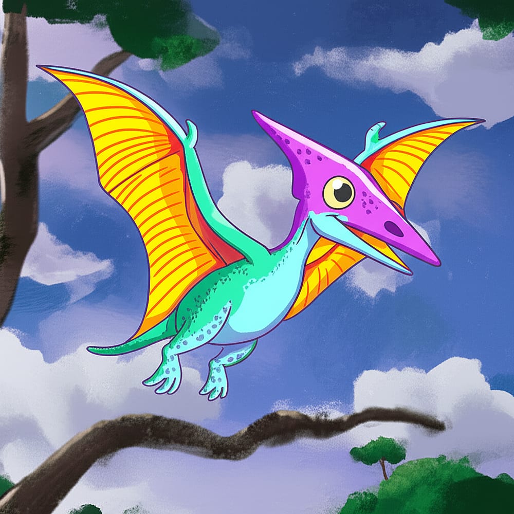 Cute Pterodactyl Flying Coloring Page colored version