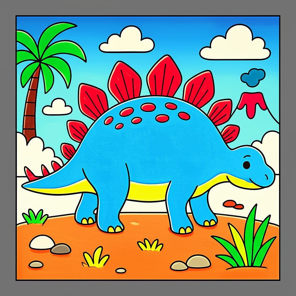 Cute Stegosaurus Dinosaur Coloring Page colored version