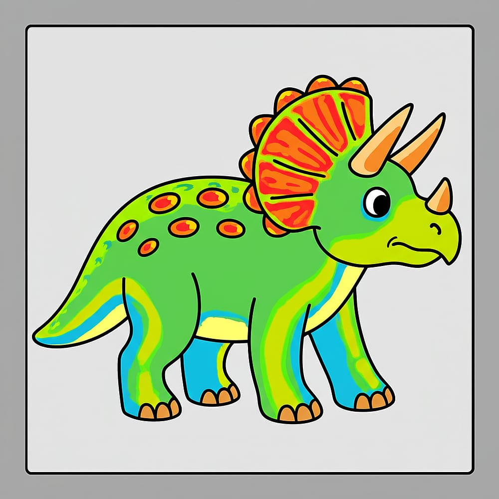Cute Triceratops Dinosaur Coloring Page colored version