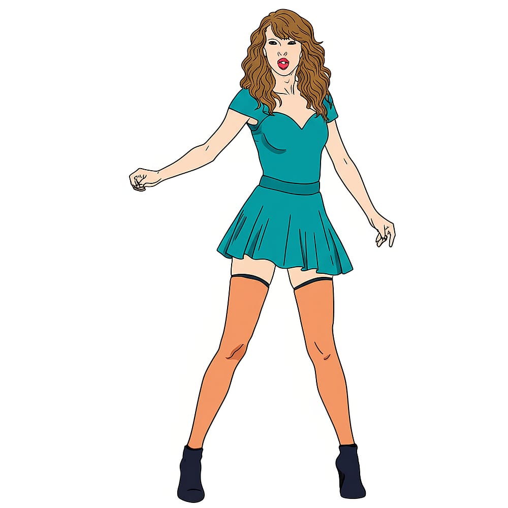 Dazzling Pop Star Singer Coloring Page (Taylor Swift Inspired) colored version