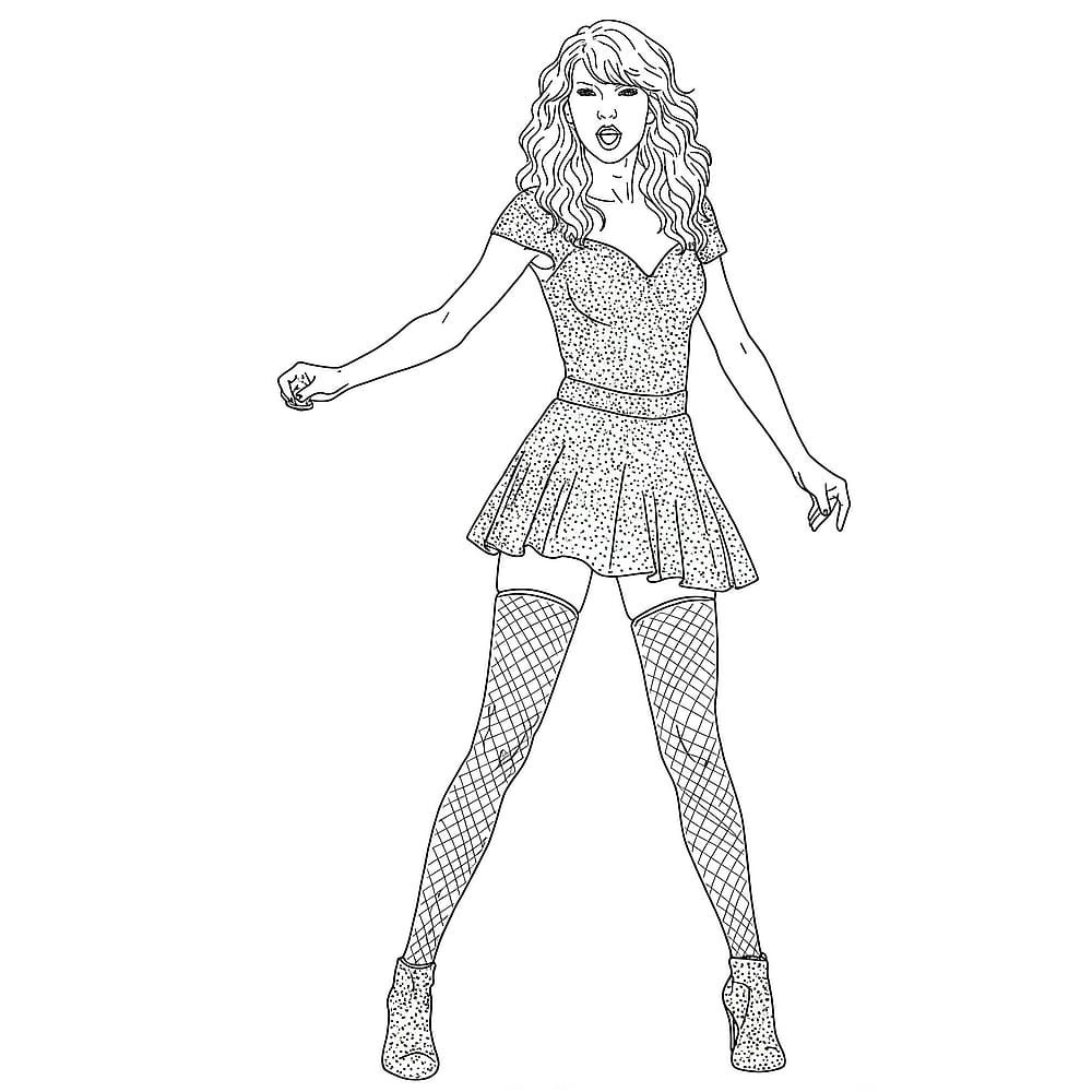 Dazzling Pop Star Singer Coloring Page (Taylor Swift Inspired) coloring page