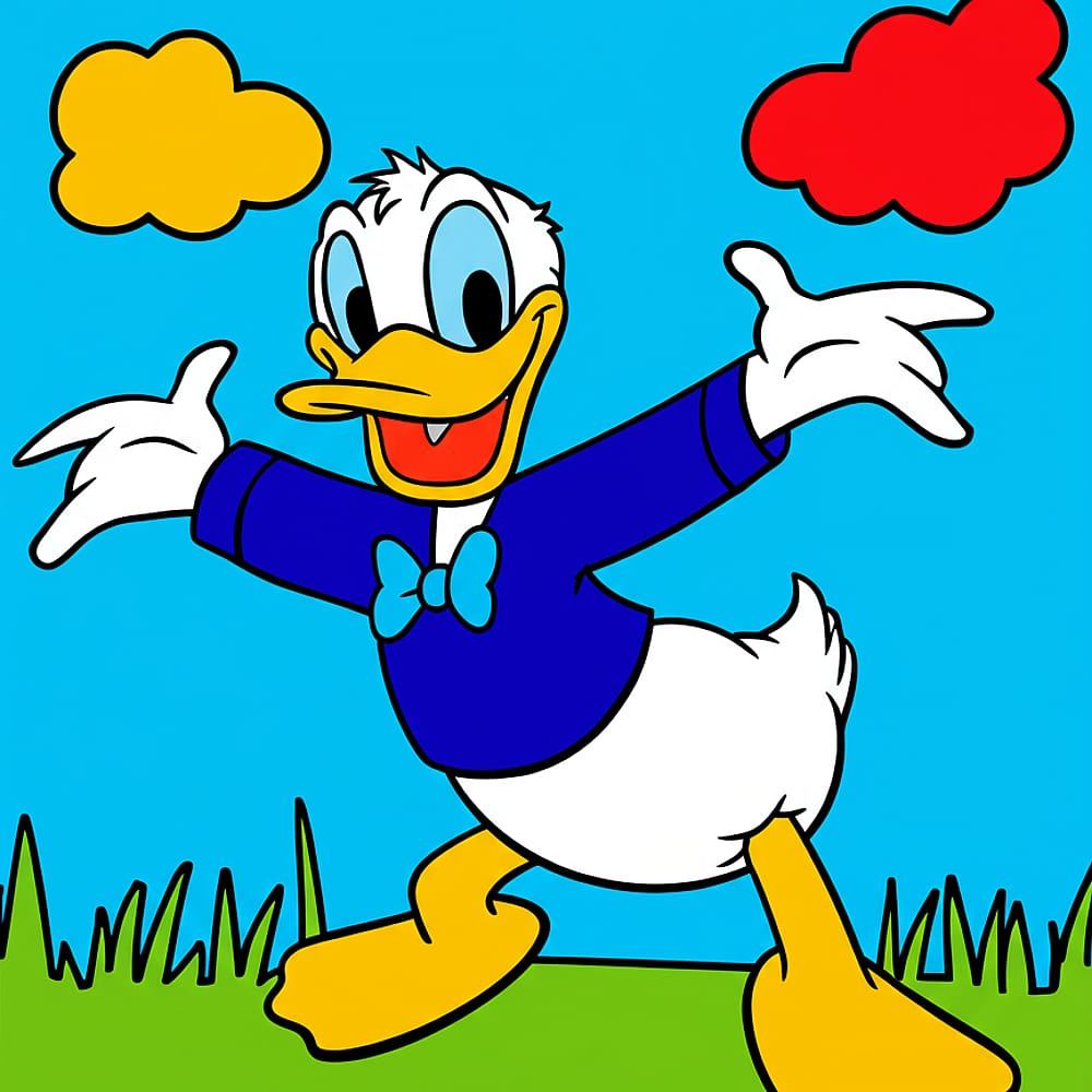 Joyful Donald Duck Classic Pose Coloring Page colored version