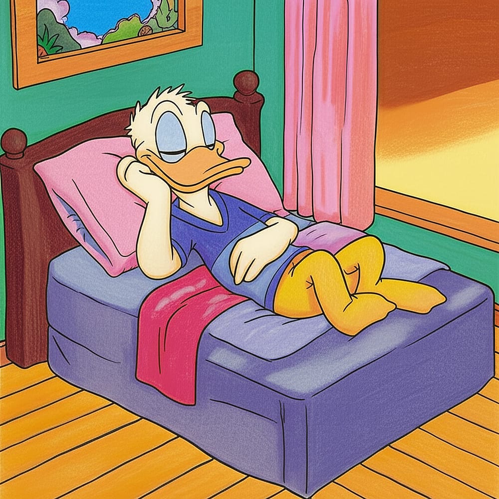 Donald Duck Sleeping Peacefully Coloring Page colored version