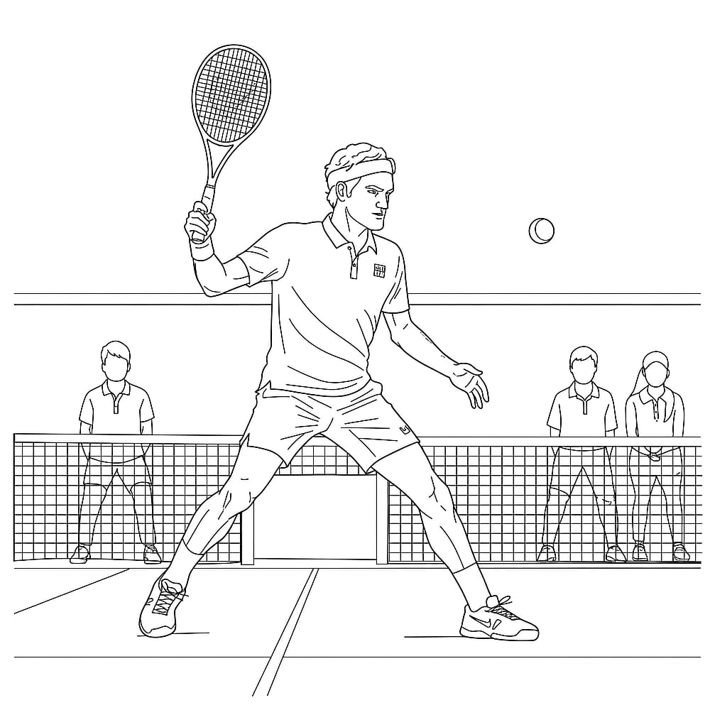 Dynamic Roger Federer Tennis Shot Coloring Page coloring page