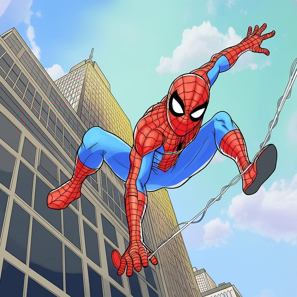 Dynamic Spider-Man Web-Slinging Coloring Page colored version