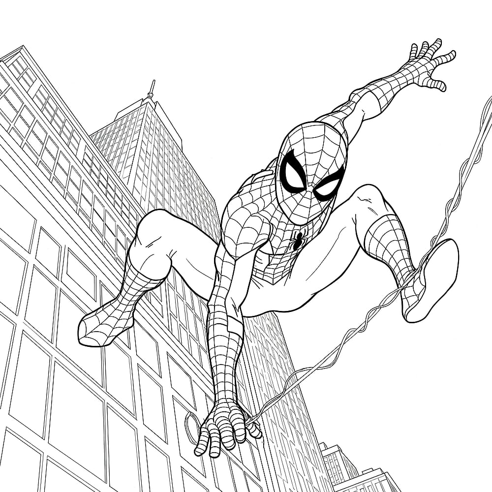 Dynamic Spider-Man Web-Slinging Coloring Page coloring page