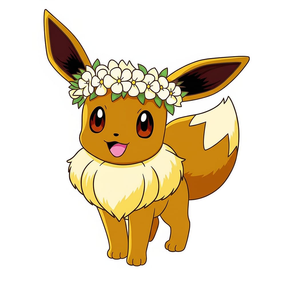 Cute Eevee with Flower Crown Coloring Page colored version