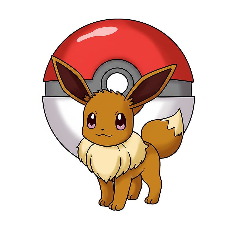 Adorable Eevee and Poké Ball Coloring Page colored version