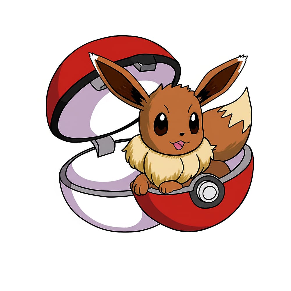 Adorable Eevee in Poké Ball Coloring Page colored version