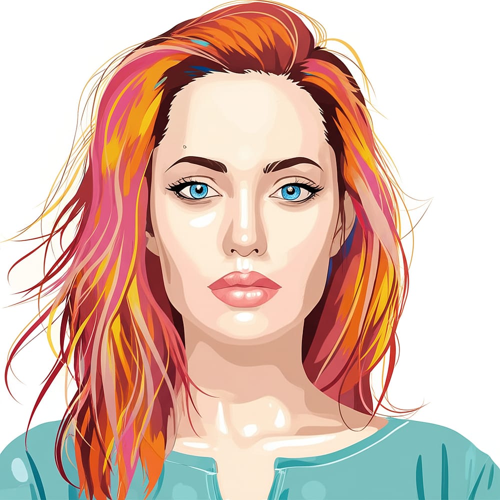 Elegant Angelina Jolie Portrait Coloring Page colored version