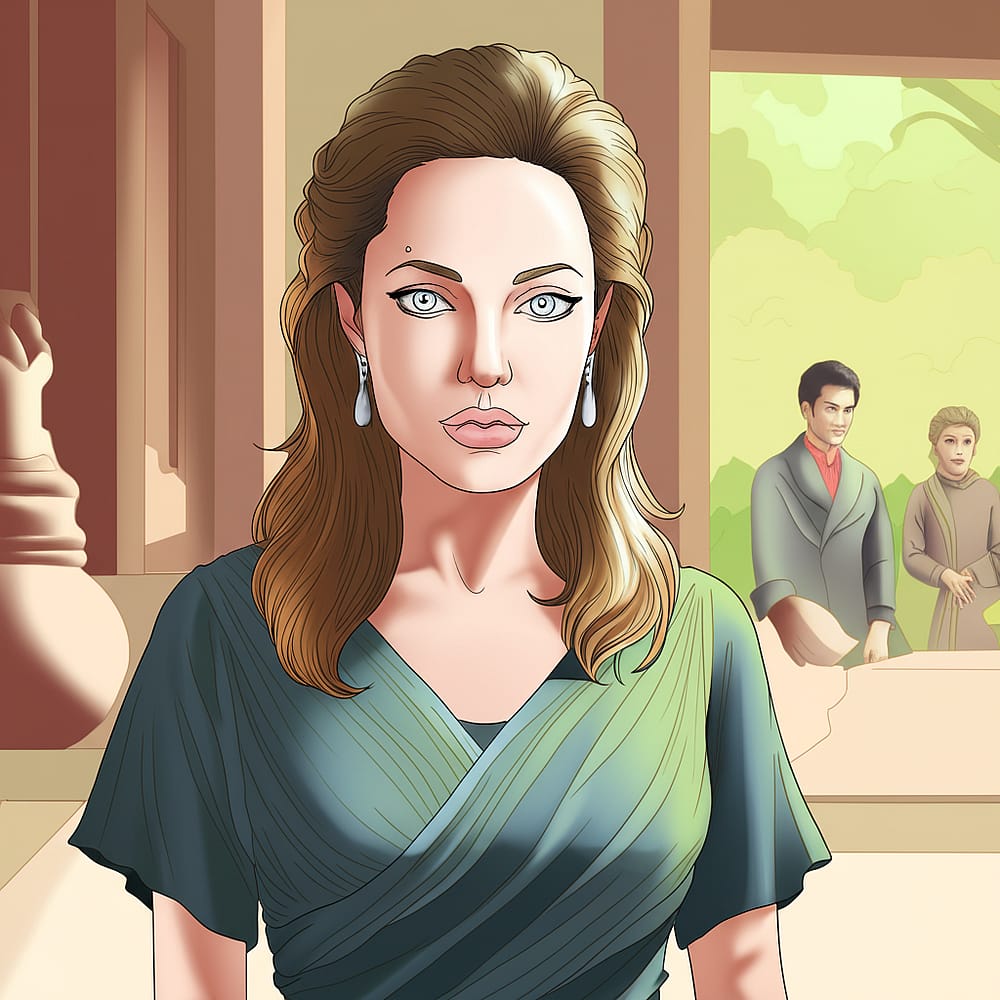 Elegant Angelina Jolie Coloring Page colored version