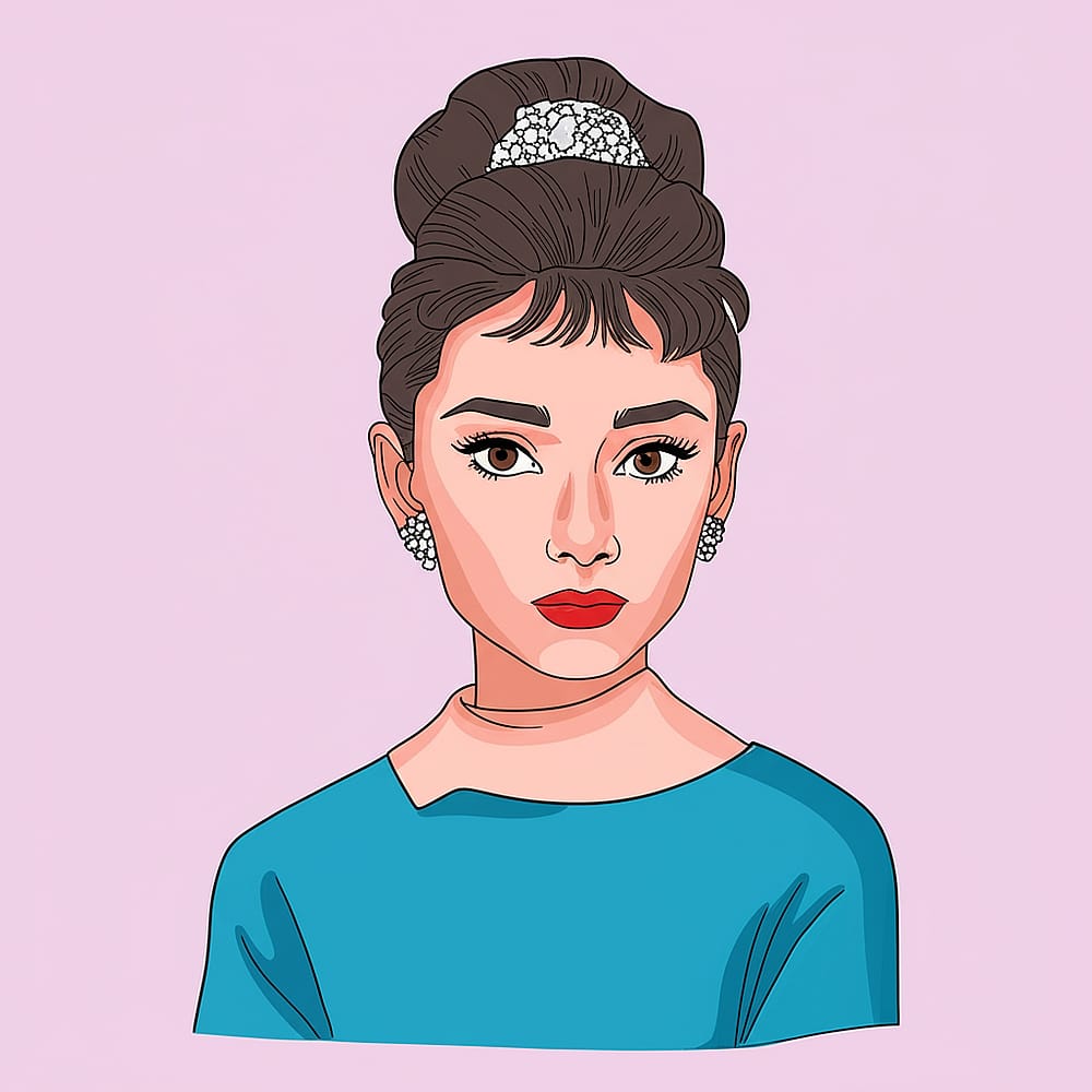 Elegant Audrey Hepburn Inspired Coloring Page colored version
