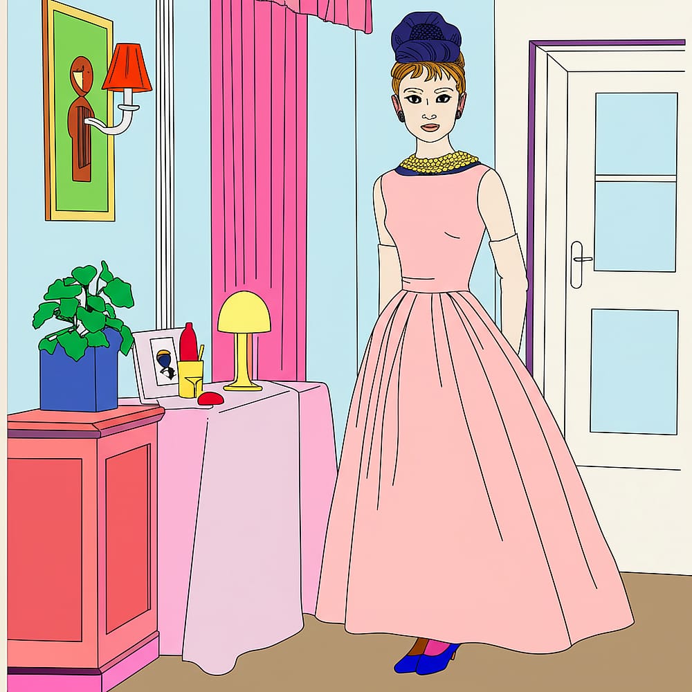Elegant Audrey Hepburn Coloring Page colored version