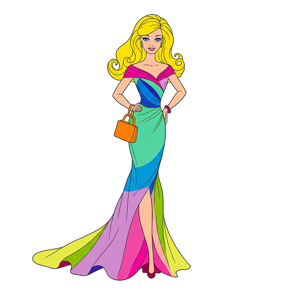 Elegant Barbie Evening Dress Coloring Page colored version