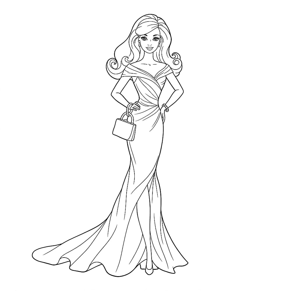 Elegant Barbie Evening Dress Coloring Page coloring page