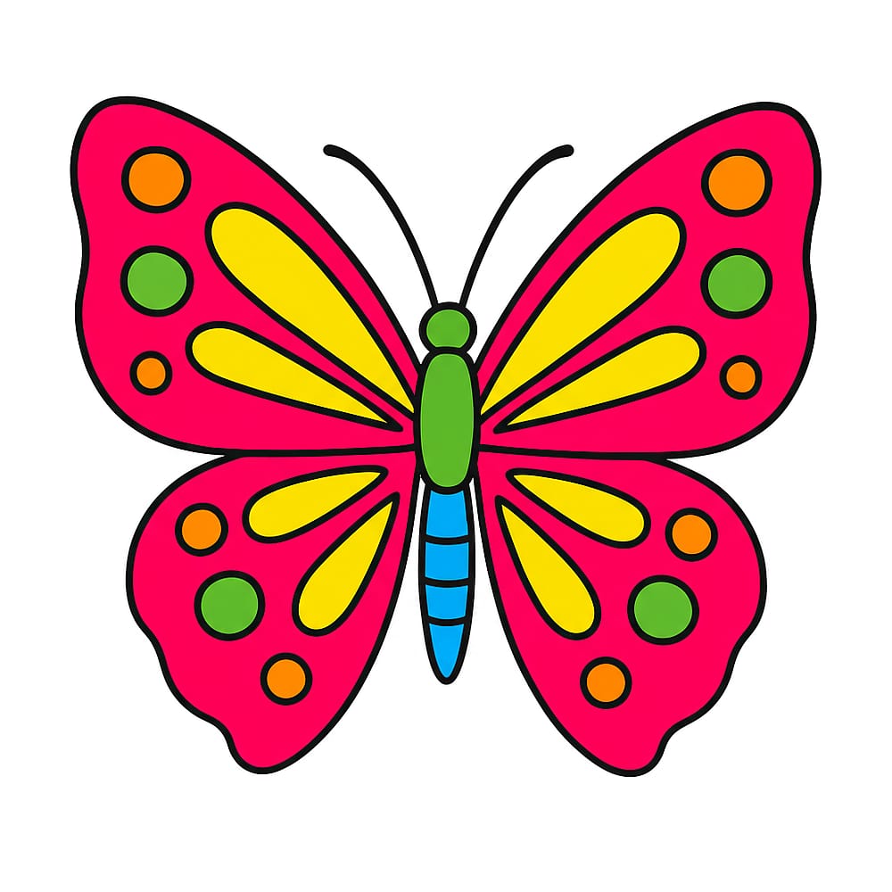 Elegant Butterfly Outline Coloring Page colored version
