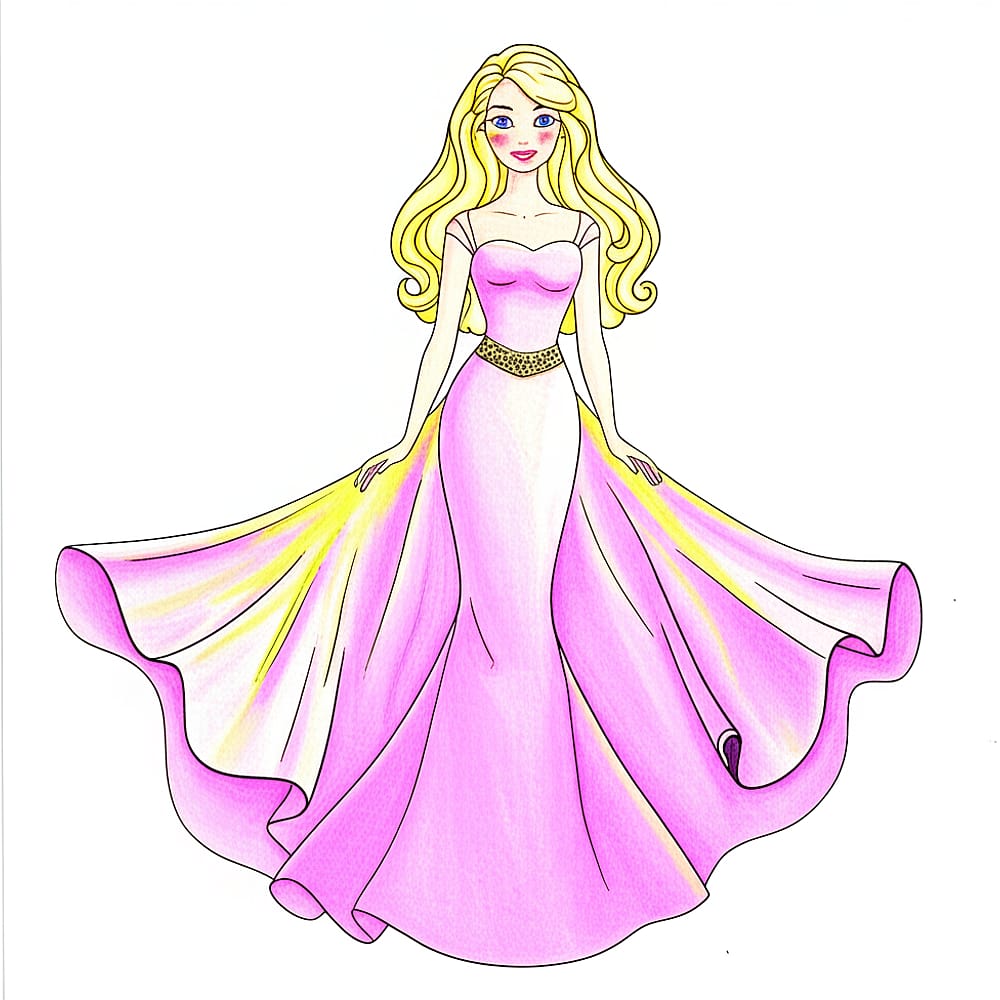 Elegant Doll in Ball Gown Coloring Page colored version