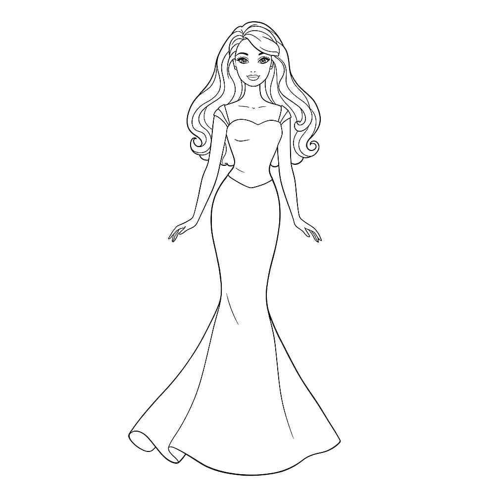 Elegant Doll in Ball Gown Coloring Page coloring page