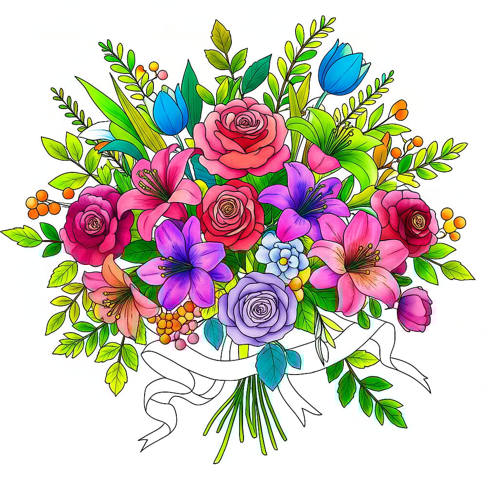 Elegant Floral Bouquet Coloring Page colored version