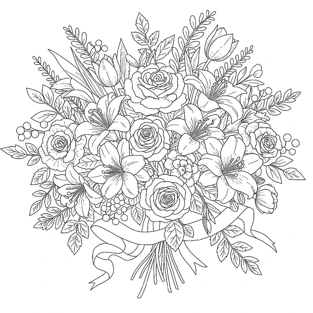 Elegant Floral Bouquet Coloring Page coloring page