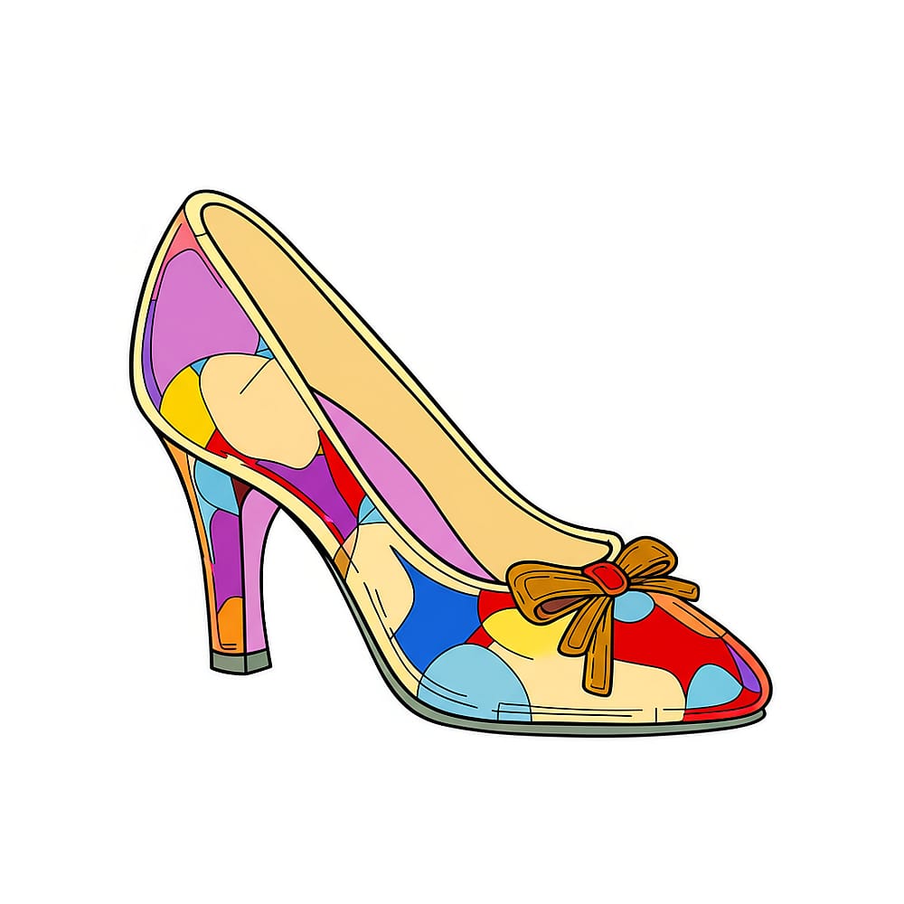 Elegant High Heel Shoe with Bow Coloring Page colored version