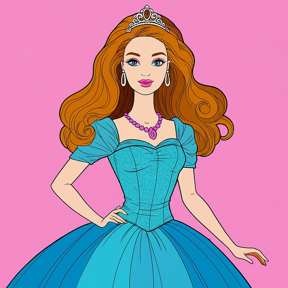 Elegant Princess Ballgown Coloring Page colored version