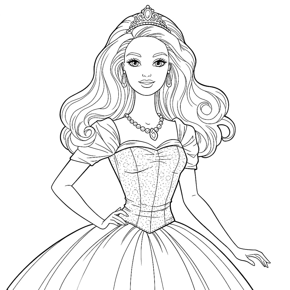 Elegant Princess Ballgown Coloring Page coloring page