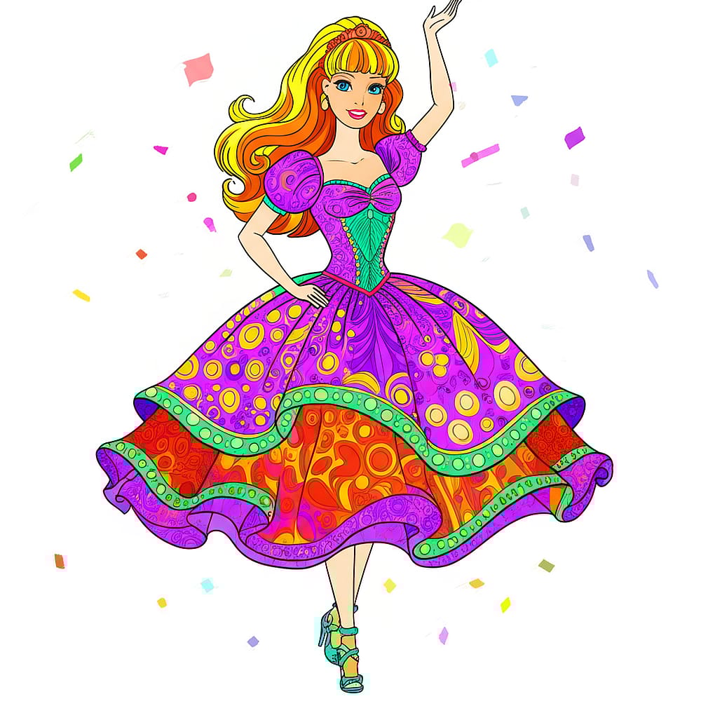 Elegant Princess in Ornate Gown Coloring Page colored version