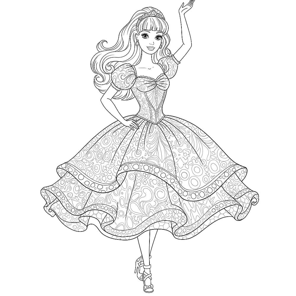 Elegant Princess in Ornate Gown Coloring Page coloring page