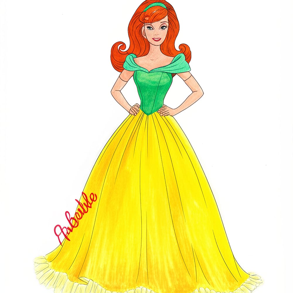 Elegant Princess in Ball Gown Coloring Page colored version