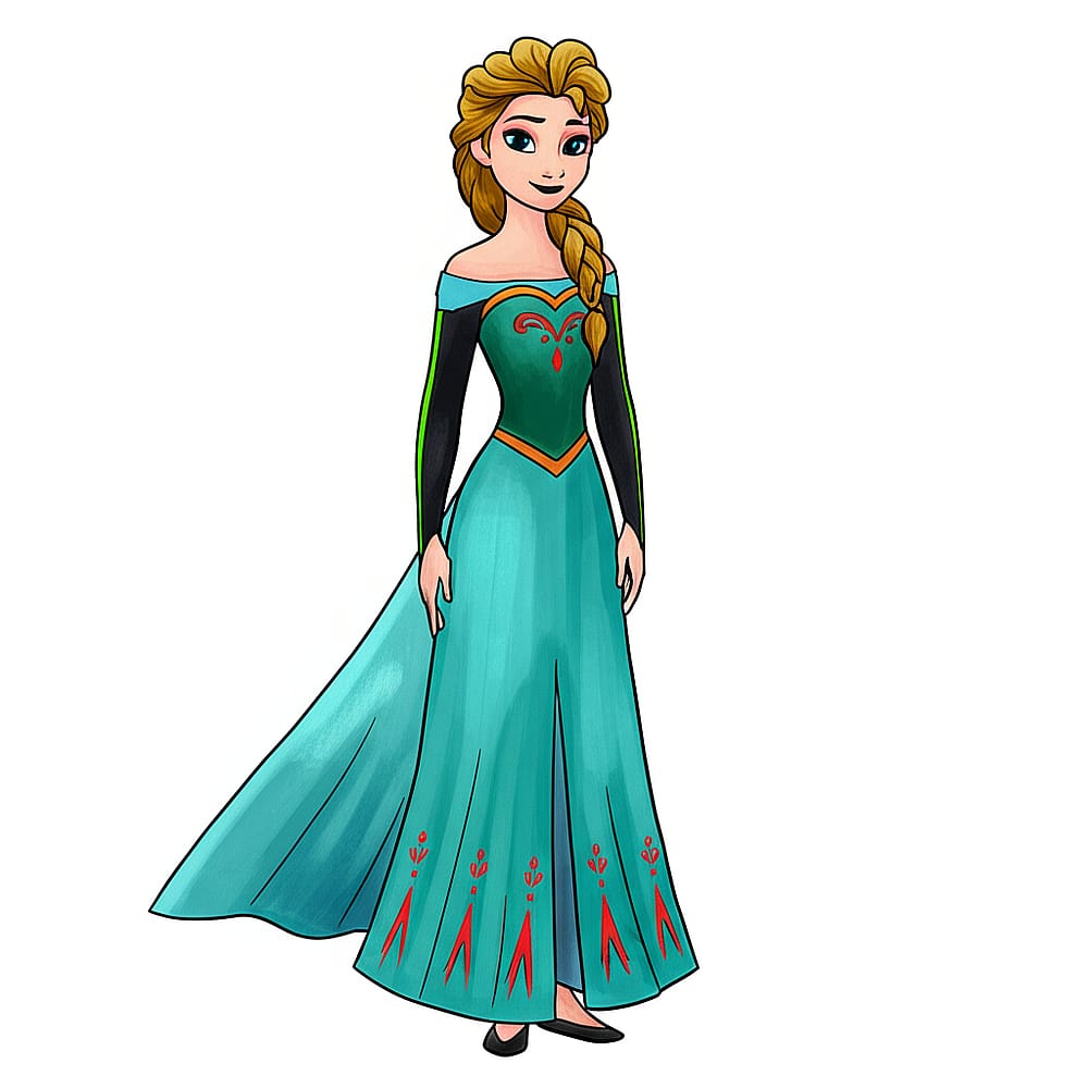 Elegant Queen Elsa Coloring Page colored version