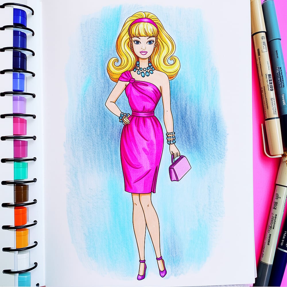 Elegant Retro Glam Fashion Coloring Page colored version