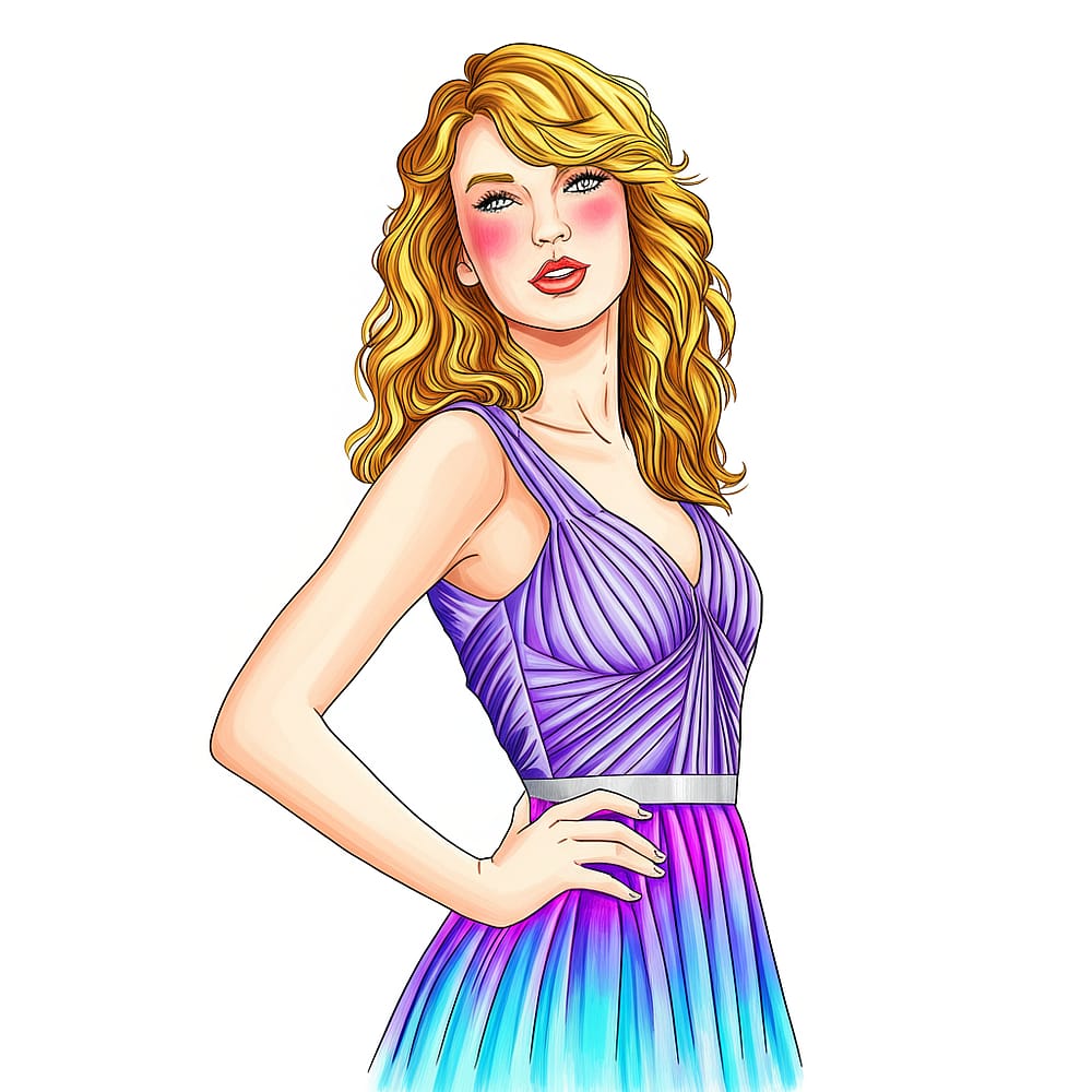 Elegant Taylor Swift Coloring Page colored version