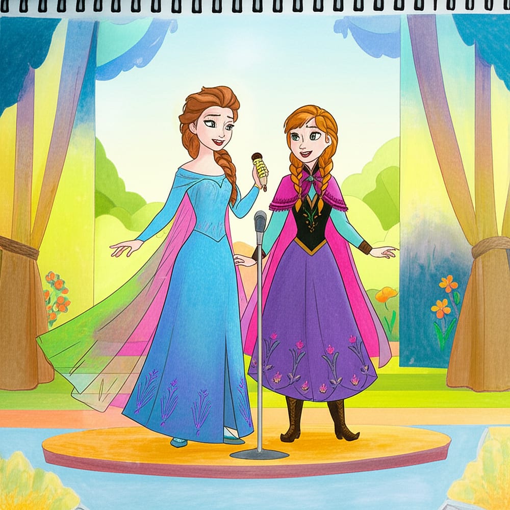 Elsa and Anna's Royal Duet Coloring Page colored version