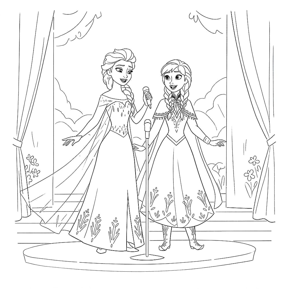 Elsa and Anna's Royal Duet Coloring Page coloring page