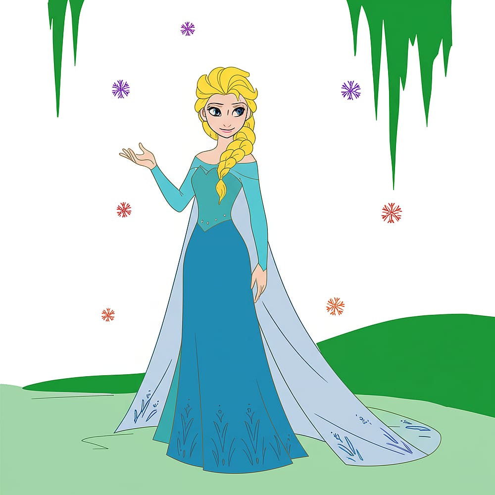 Magical Elsa Frozen Coloring Page colored version