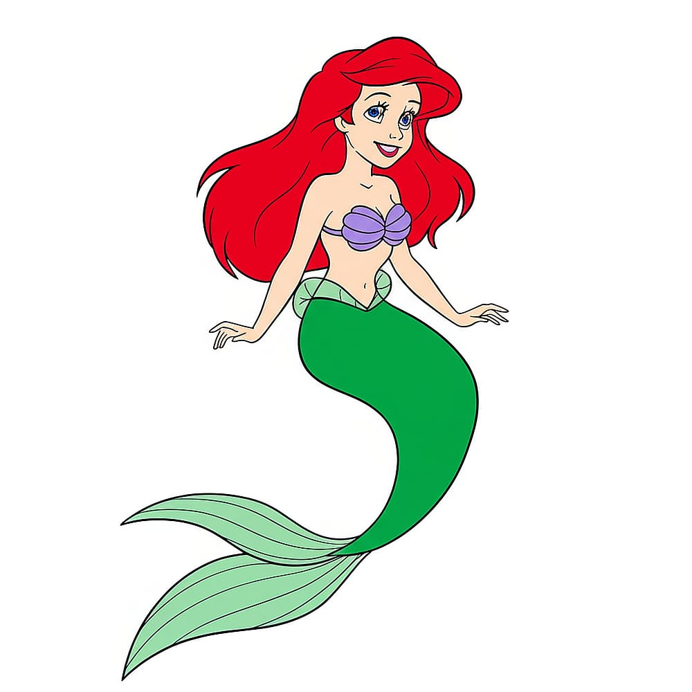 Enchanting Ariel Mermaid Coloring Page colored version