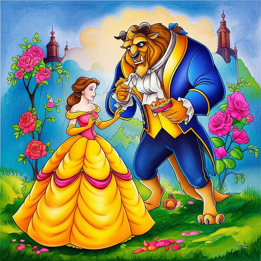 Enchanting Beauty and the Beast Coloring Page colored version