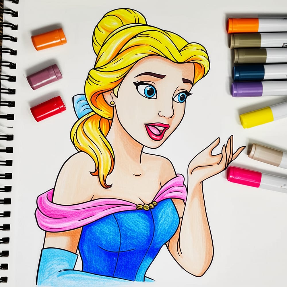Enchanting Belle Singing Coloring Page colored version
