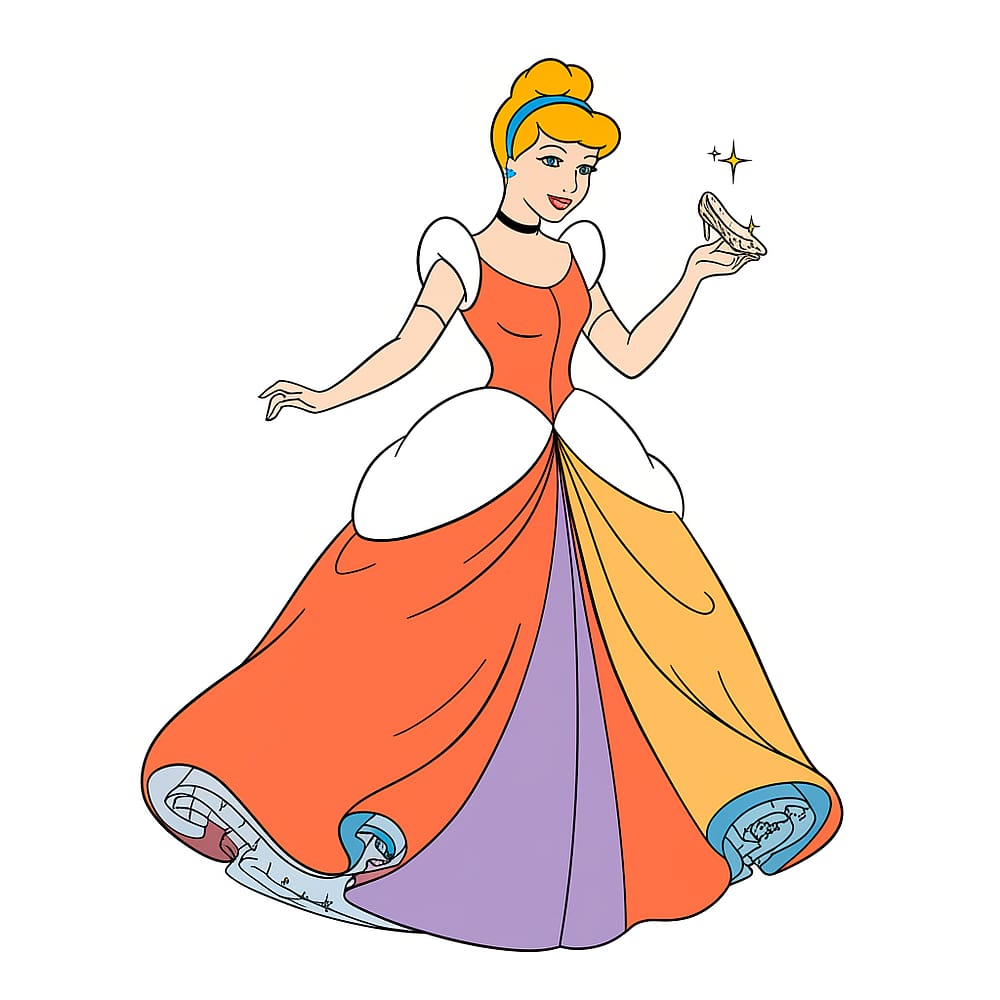 Enchanting Cinderella Glass Slipper Coloring Page colored version