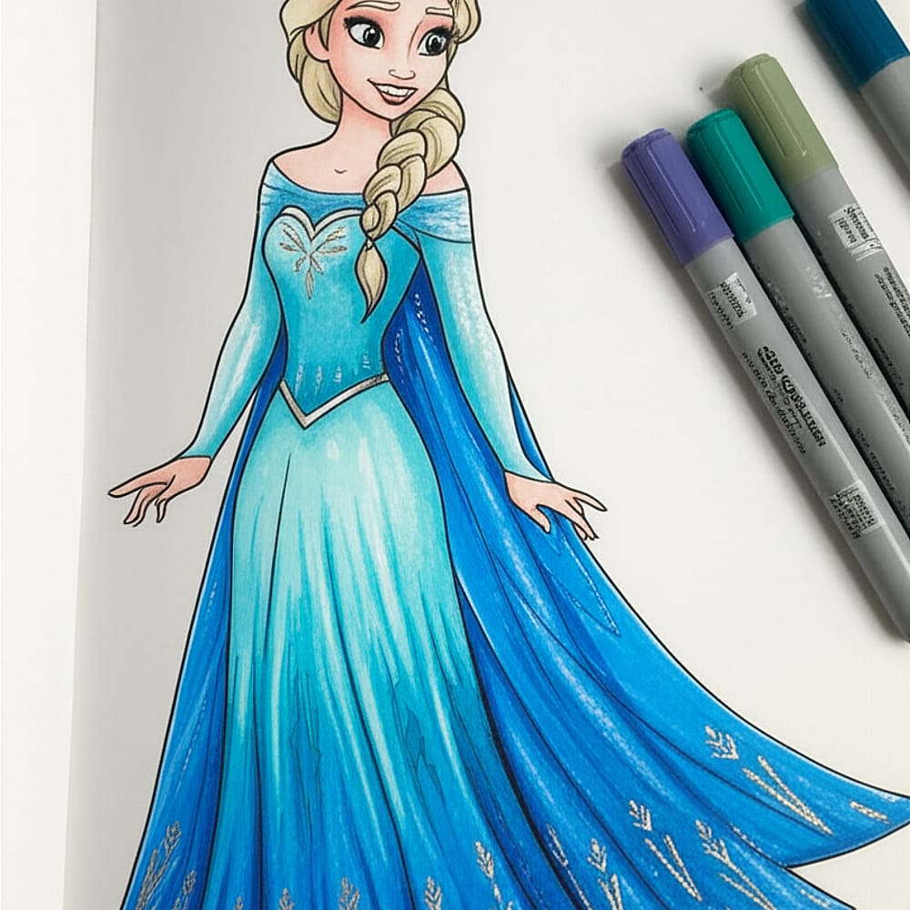 Enchanting Elsa the Snow Queen Coloring Page colored version