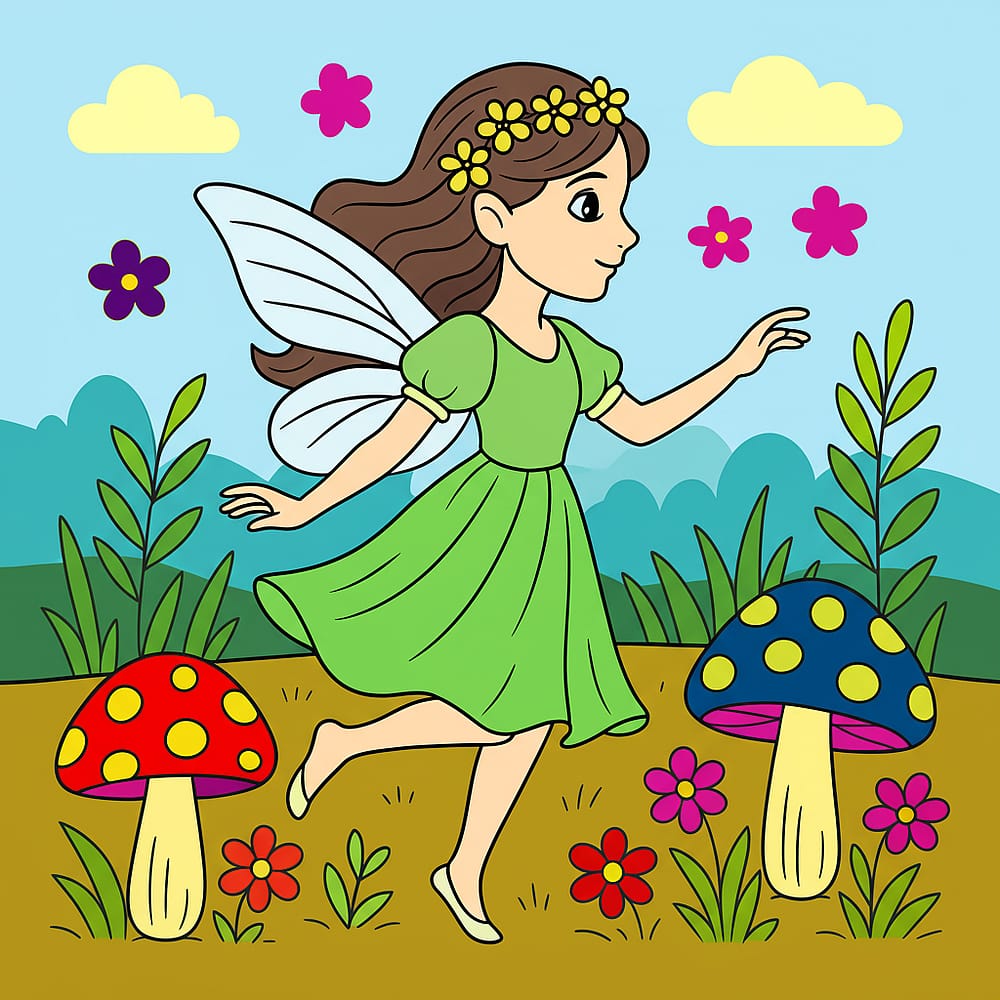 Enchanting Fairy Garden Coloring Page colored version