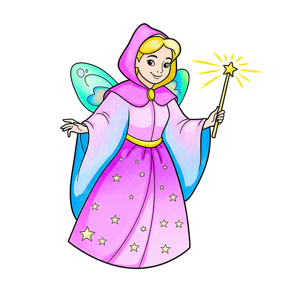 Enchanting Fairy Godmother Coloring Page colored version