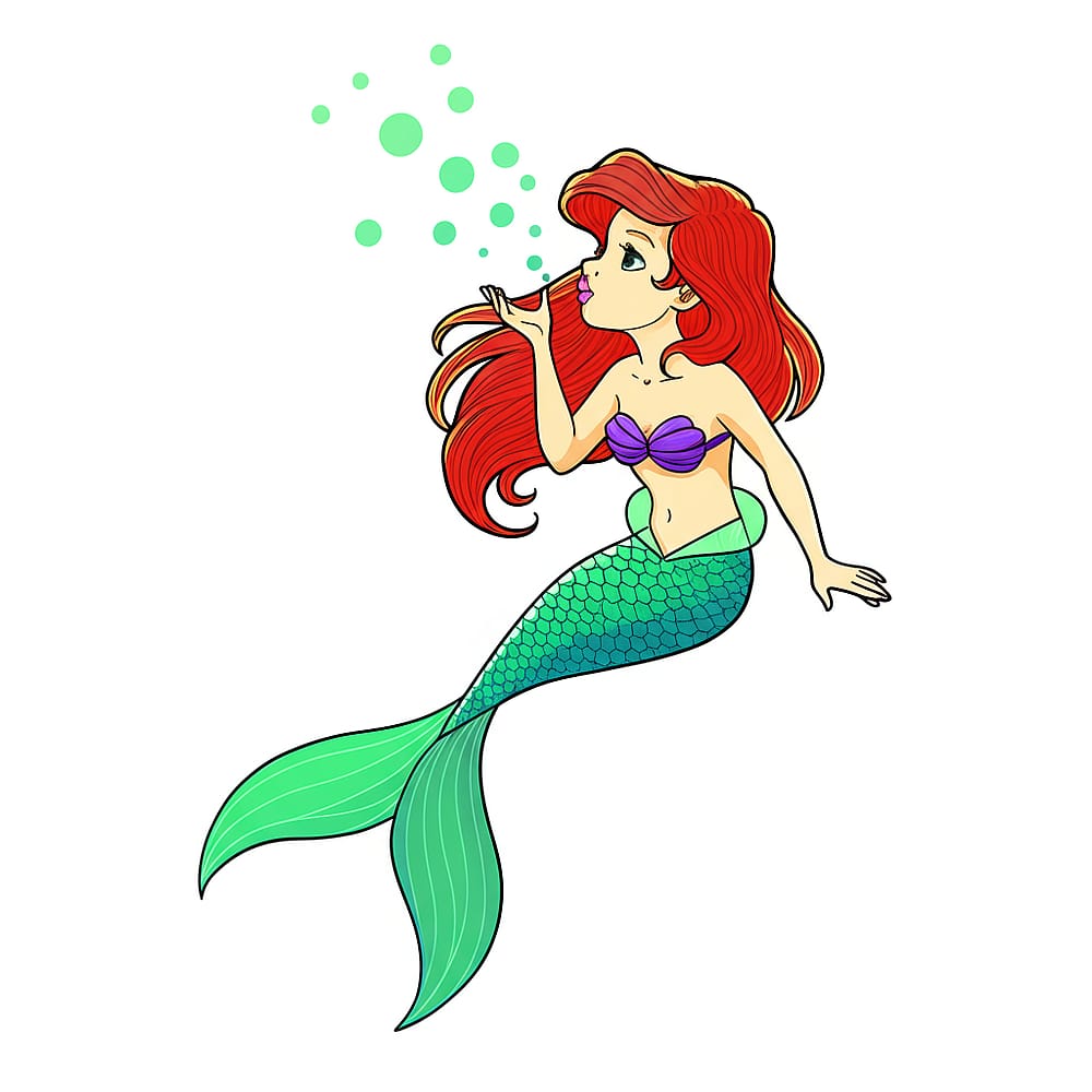 Enchanting Mermaid Blowing Bubbles Coloring Page colored version