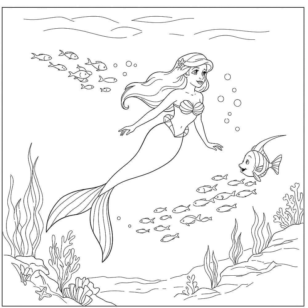 Enchanting Mermaid Princess Underwater Coloring Page coloring page