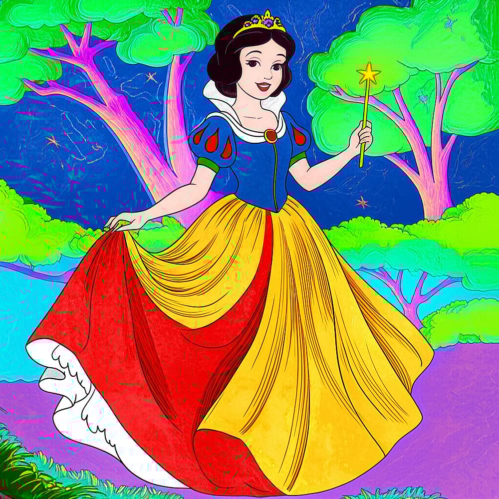 Enchanting Princess with Wand Coloring Page colored version